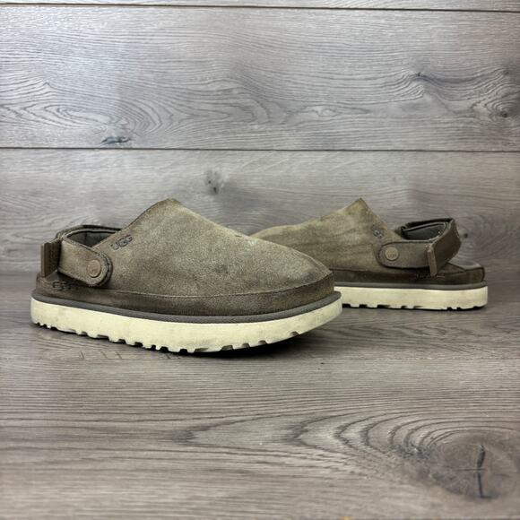 UGG Goldenstar Clog Slippers Women's 10 Brown Hickory Suede Platform Sandals - Picture 1 of 16